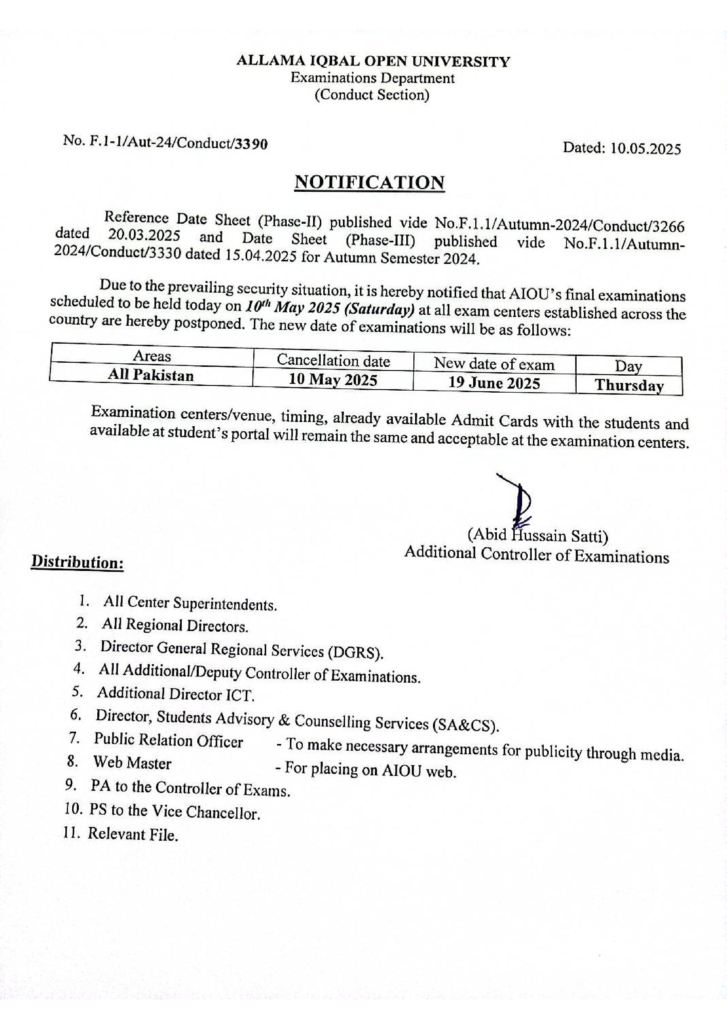 Postponement of the Paper